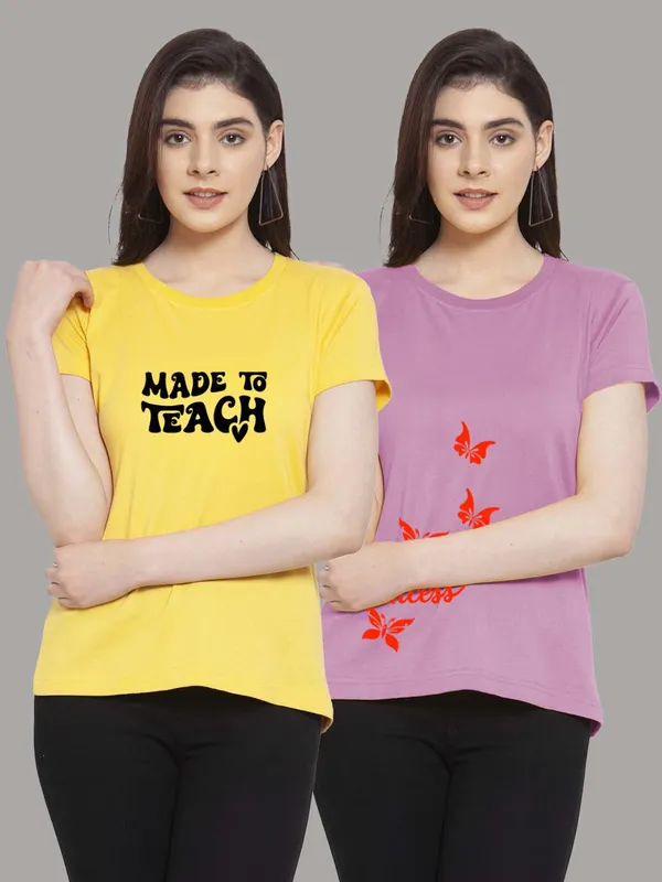 Pack_of_2_Yellow_&_Purple_Cotton_Round_Neck_Raglan_Sleeves_Printed_T-Shirt_For_Women