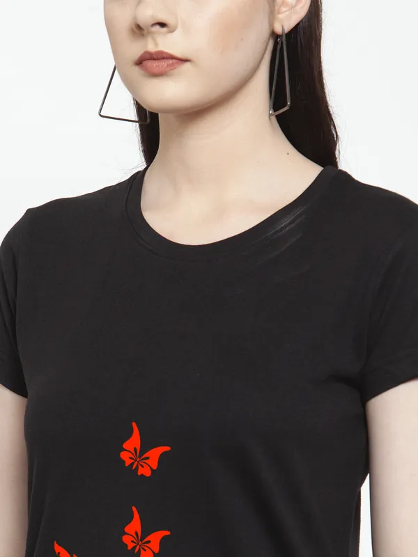 Black_Cotton_Princess_Print_Round_Neck_T-Shirt_For_Women