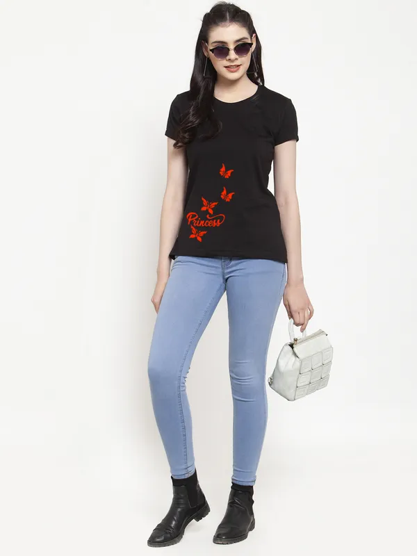 Black_Cotton_Princess_Print_Round_Neck_T-Shirt_For_Women