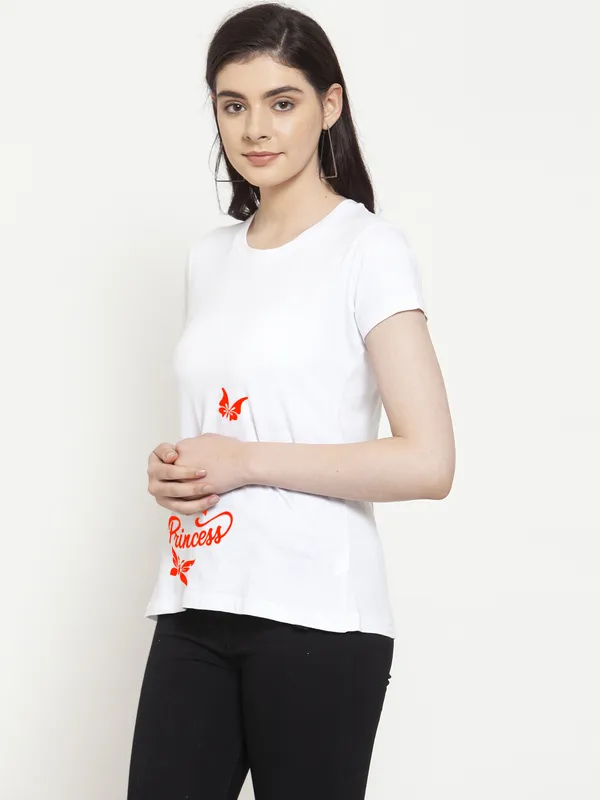 White_Cotton_Princess_Print_Round_Neck_T-Shirt_For_Women