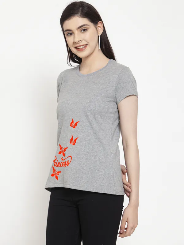 Grey_Cotton_Princess_Print_Round_Neck_T-Shirt_For_Women