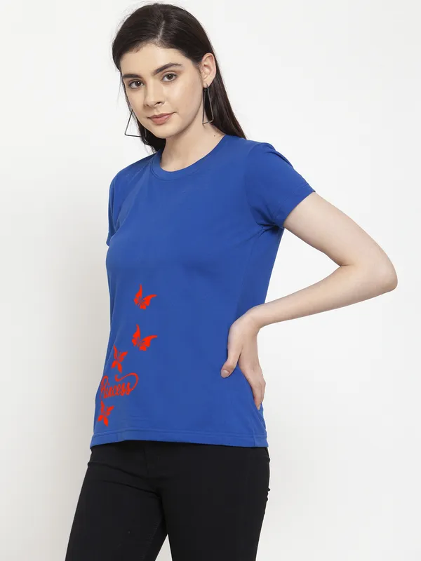 Blue_Cotton_Princess_Print_Round_Neck_T-Shirt_For_Women