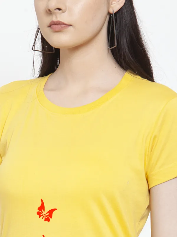 Yellow_Cotton_Princess_Print_Round_Neck_T-Shirt_For_Women