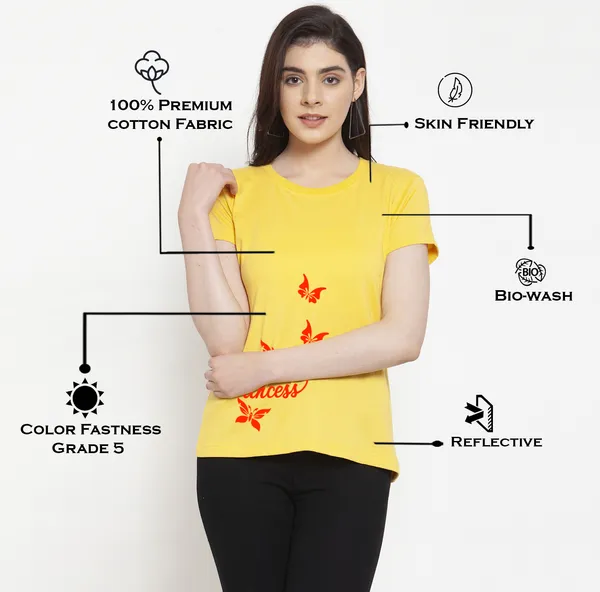 Yellow_Cotton_Princess_Print_Round_Neck_T-Shirt_For_Women