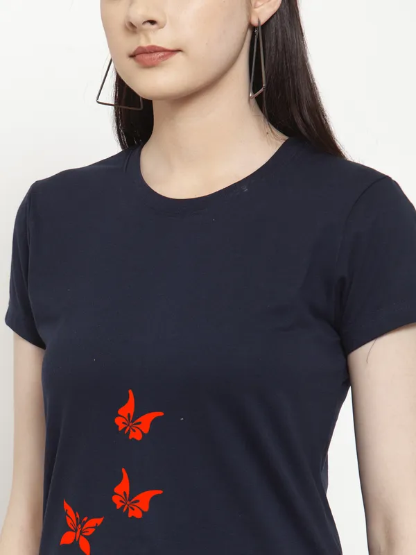 Navy_Blue_Cotton_Princess_Print_Round_Neck_T-Shirt_For_Women