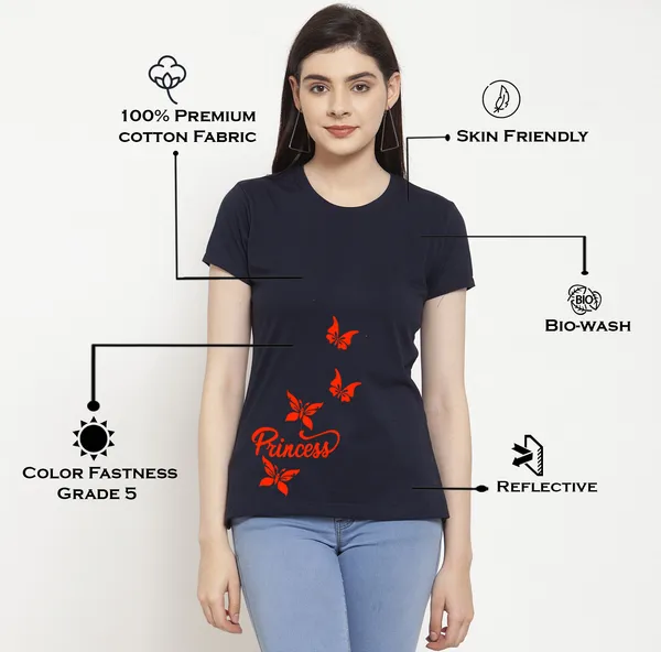 Navy_Blue_Cotton_Princess_Print_Round_Neck_T-Shirt_For_Women