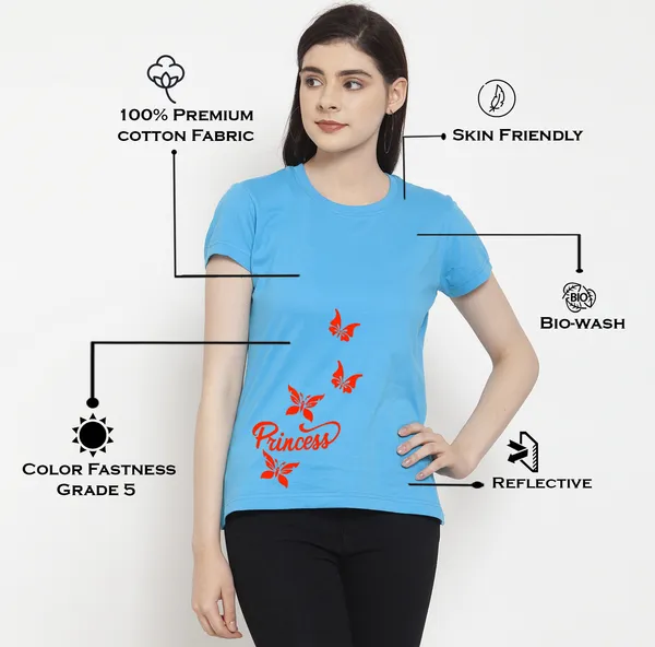 Turquoise_Blue_Cotton_Princess_Print_Round_Neck_T-Shirt_For_Women