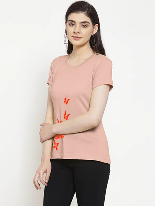 Coral_Cotton_Princess_Print_Round_Neck_T-Shirt_For_Women