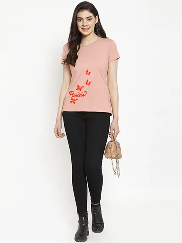 Coral_Cotton_Princess_Print_Round_Neck_T-Shirt_For_Women