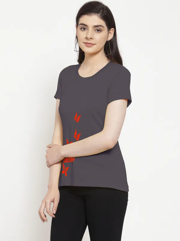 Grey_Cotton_Princess_Print_Round_Neck_T-Shirt_For_Women
