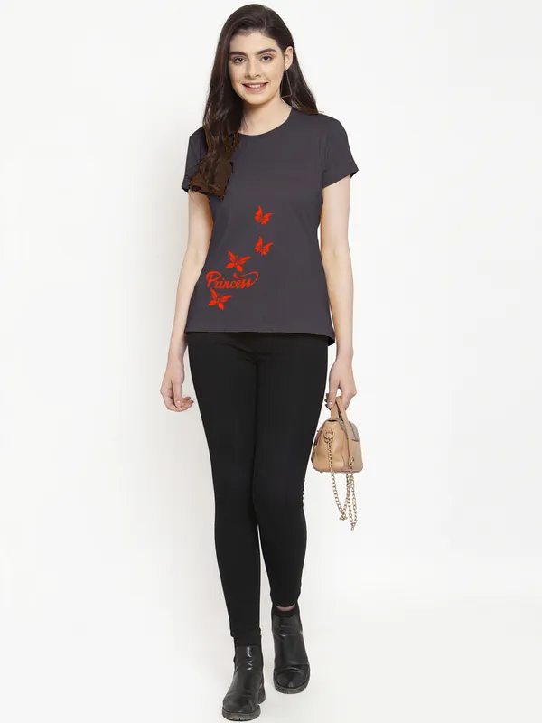 Grey_Cotton_Princess_Print_Round_Neck_T-Shirt_For_Women
