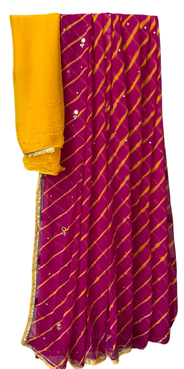 Mirror_work_leheriya_saree_-_Red_yellow