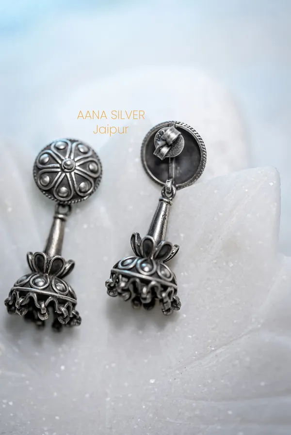 925_Pure_Sterling_Silver_|_Embossed_Flower_Jhumri_Earrings_|_Well_Stamped_&_Hallmarked