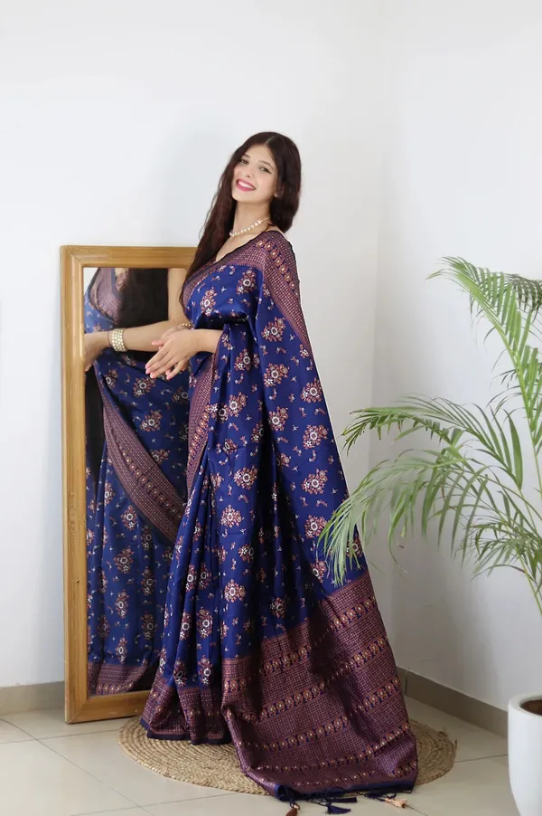 Blue_Pure_Kanjivaram_Silk_Saree_With_Brocade_Blouse_For_Women