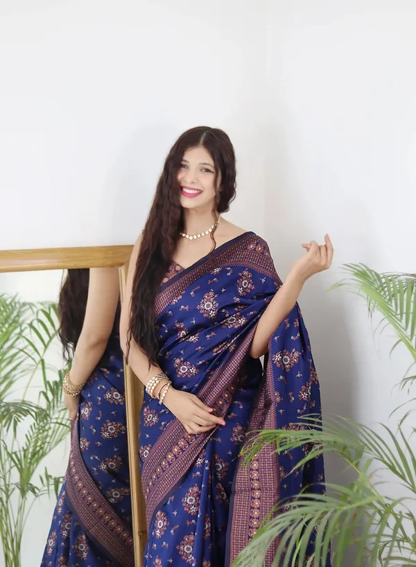 Blue_Pure_Kanjivaram_Silk_Saree_With_Brocade_Blouse_For_Women