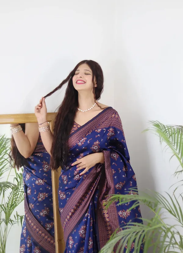 Blue_Pure_Kanjivaram_Silk_Saree_With_Brocade_Blouse_For_Women