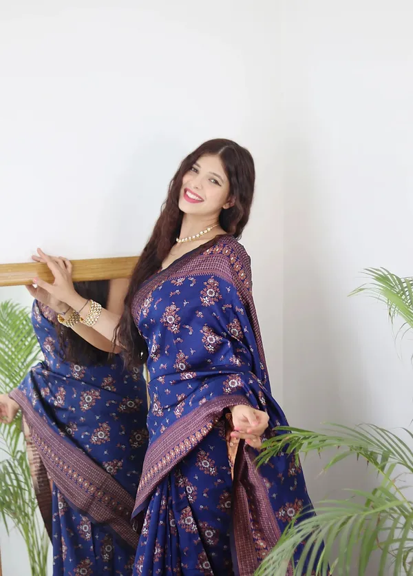 Blue_Pure_Kanjivaram_Silk_Saree_With_Brocade_Blouse_For_Women