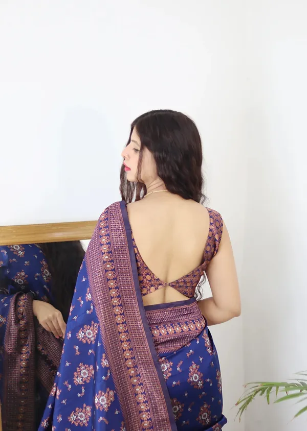Blue_Pure_Kanjivaram_Silk_Saree_With_Brocade_Blouse_For_Women