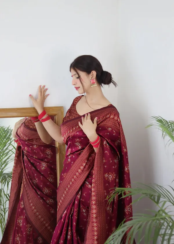 Maroon_Pure_Kanjivaram_Silk_Saree_With_Brocade_Blouse_For_Women