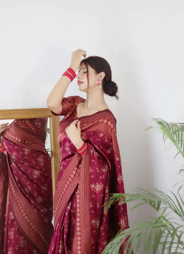 Maroon_Pure_Kanjivaram_Silk_Saree_With_Brocade_Blouse_For_Women