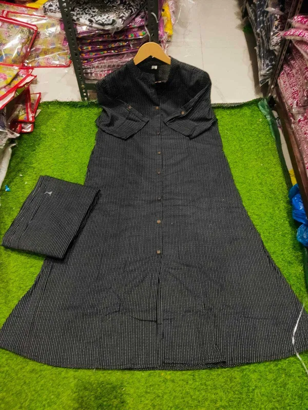 Black_Khadi_Cotton_Ethnic_Kurta_And_Pant_Set_|_Push_Premium_For_Women