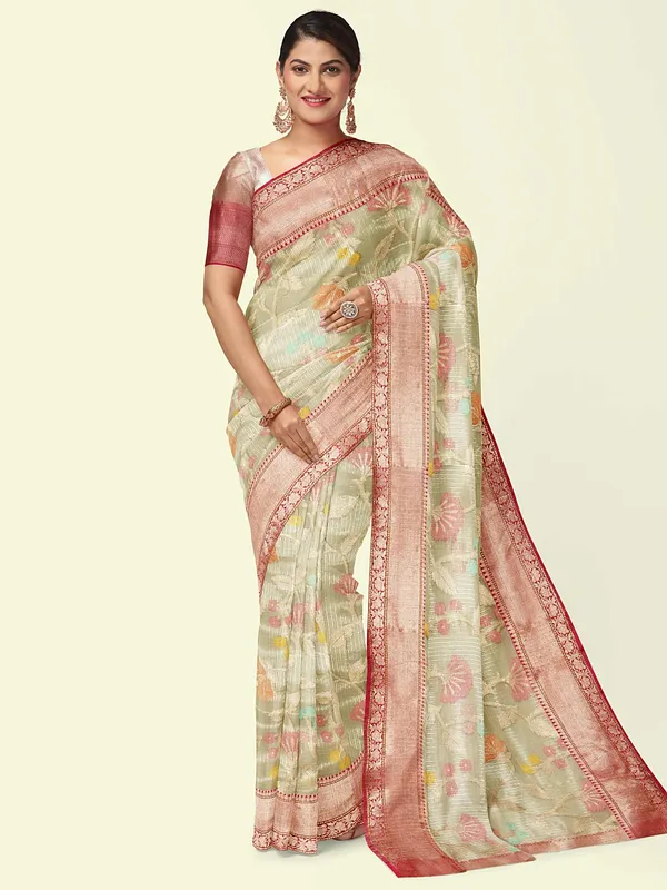 Beige_Cotton_Blend_Banarasi_Sarees_For_Women