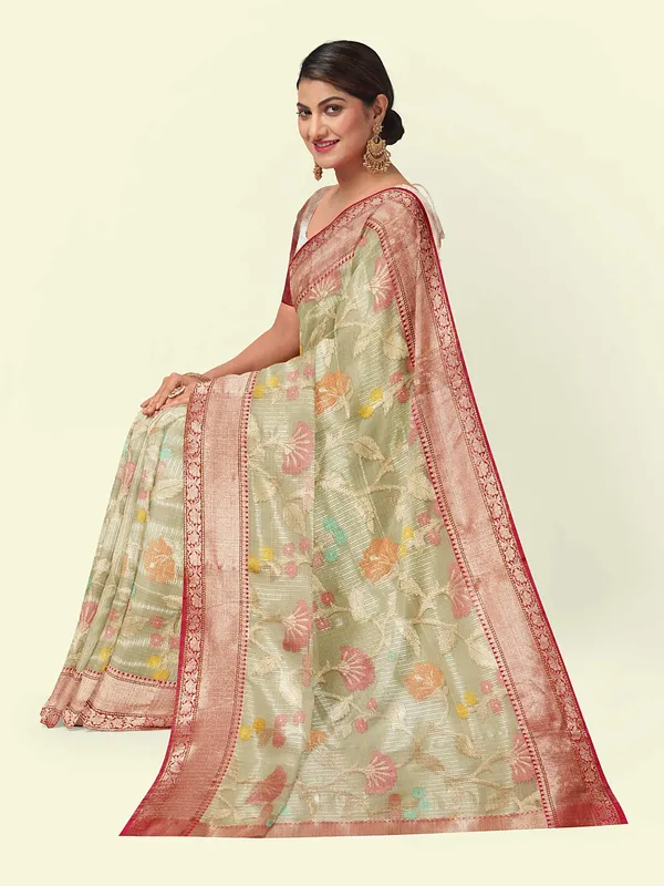 Beige_Cotton_Blend_Banarasi_Sarees_For_Women