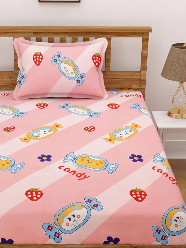 220TC_Double_Flat_Bedsheet_with_2_Pillow_Cover,_Microfiber_-_Peach_-_90x100_inches