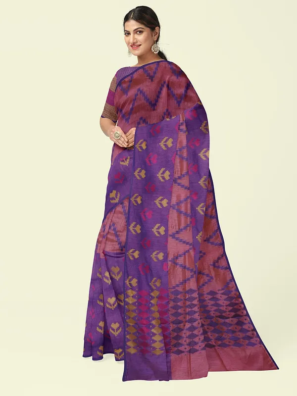Peach_Cotton_Blend_Banarasi_Sarees_For_Women