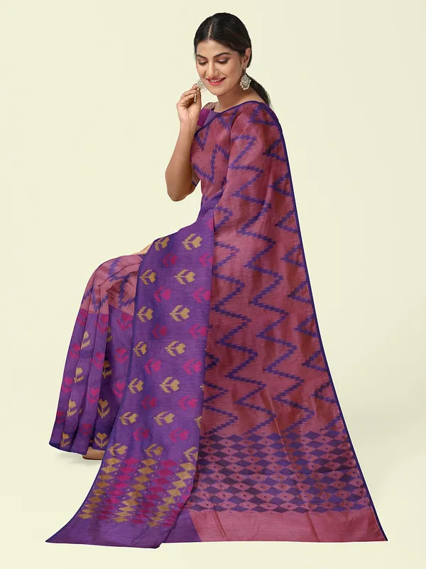 Peach_Cotton_Blend_Banarasi_Sarees_For_Women