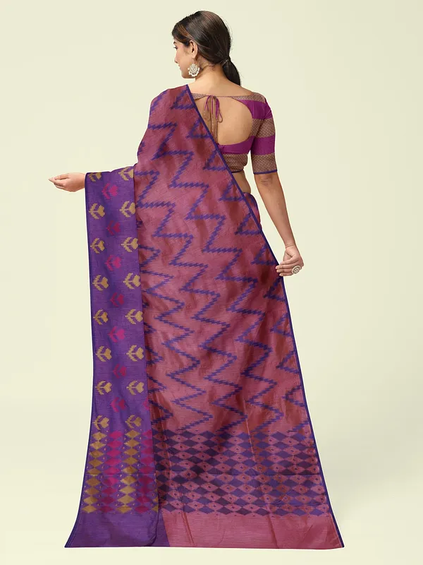 Peach_Cotton_Blend_Banarasi_Sarees_For_Women