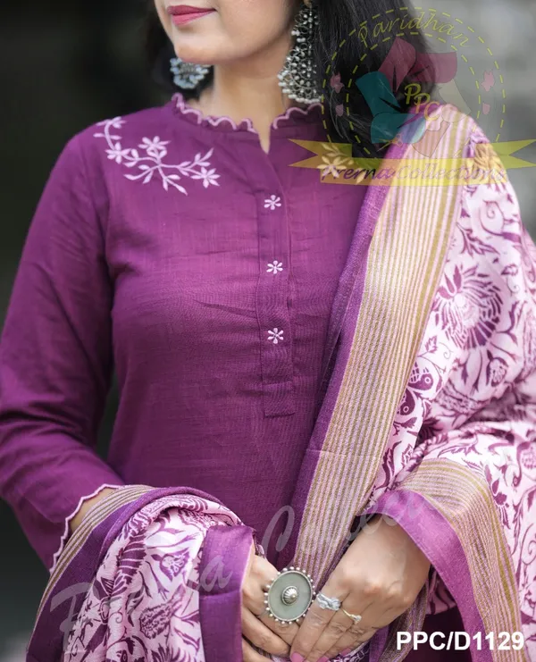 Purple_Khadi_Cotton_Embroidered_Kurta_With_Pant_&_Dupatta_Set_.