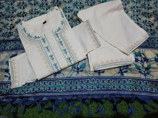 White_Cotton_Kurta_and_Pant_with_Dupatta_Set