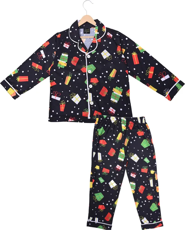 Black_Kids_Nightwear_Boys_&_Girls_Printed_Cotton_Blend-Pack_Of_1