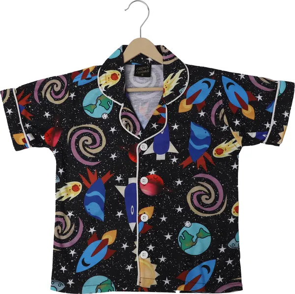 Black_Kids_Nightwear_Boys_&_Girls_Graphic_Print_Cotton_Blend-Pack_Of_1