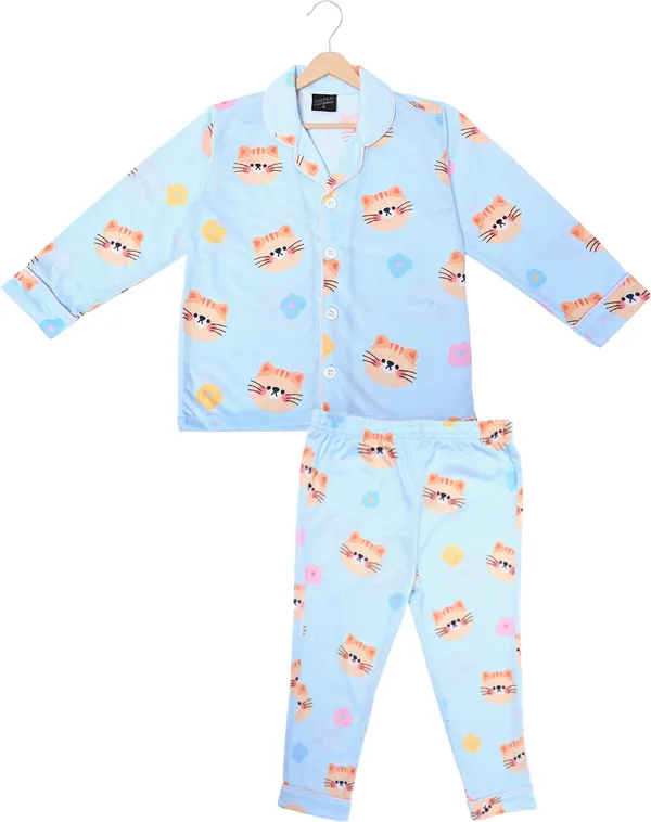 Sky_Blue_Kids_Nightwear_Boys_&_Girls_Printed_Cotton_Blend-Pack_Of_1