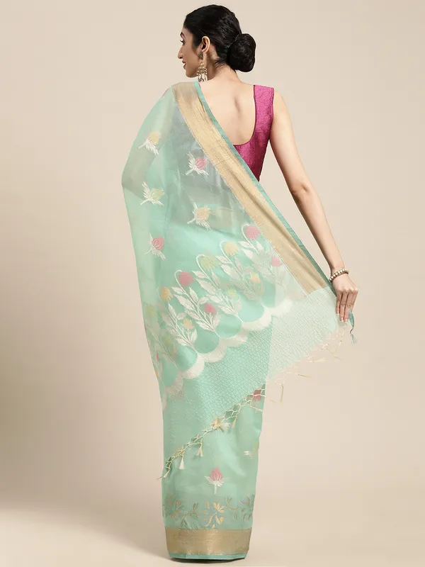 Sea_Green_Masrise_Cotton/Cotton_Banarasi_Sarees_For_Women