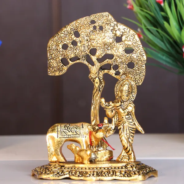 Kamdhenu_Cow_With_Krishna_Standing_Under_Tree_Plying_Flute_Metal_Statue