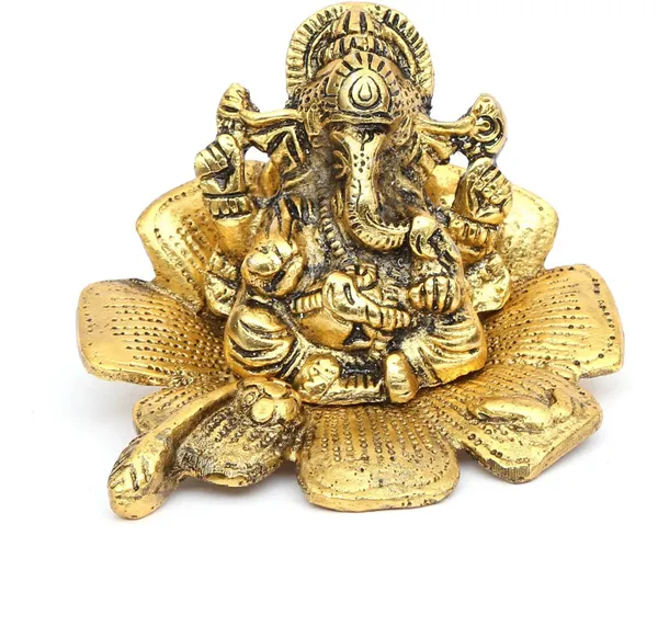 Gold_Plated_Antiques_Ganesha_Ji_On_Flower_For_Pooja_Room_Decorative_Showpiece_For_Home