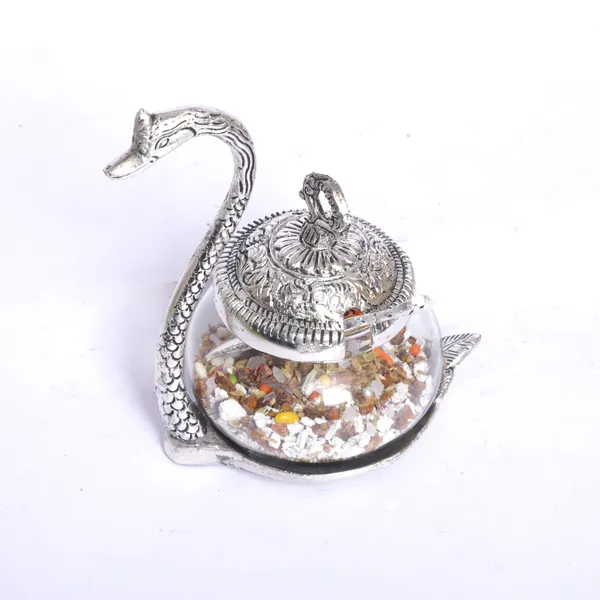 _Aluminium_swan_Duck_with_Transparent_Glass_Bowl_Set_with_Spoon_and_lid_(11_x_15_x_11_cm,_Silver)