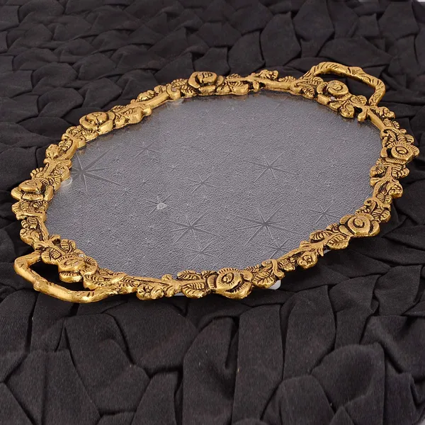 Handmade_Serving_Tray_Metal_Handle_Rose_Embose_for_Home_and_Office_Metal_Fiber_Serving_Tray_(Golden)