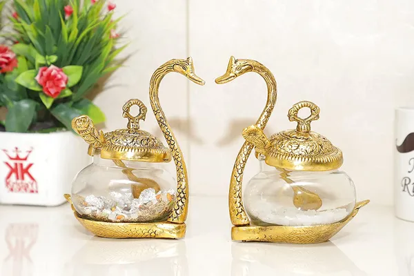 _Metal_Classic_Kissing_Duck_Glass_Bowl_with_Spoon_for_Saunf_Supari_Tray,_Dry_Fruit_and_Candy_Animal_Showpiece_Serving_Bowl_Set_(Transparent)_-_Set_of_2
