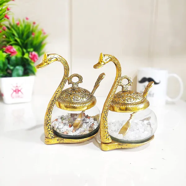 _Metal_Classic_Kissing_Duck_Glass_Bowl_with_Spoon_for_Saunf_Supari_Tray,_Dry_Fruit_and_Candy_Animal_Showpiece_Serving_Bowl_Set_(Transparent)_-_Set_of_2