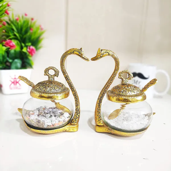 _Metal_Classic_Kissing_Duck_Glass_Bowl_with_Spoon_for_Saunf_Supari_Tray,_Dry_Fruit_and_Candy_Animal_Showpiece_Serving_Bowl_Set_(Transparent)_-_Set_of_2