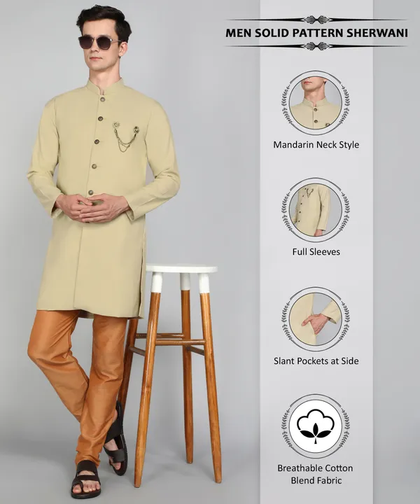 Solid_Cream_Cotton_Blend_Nawabi_With_Paijama