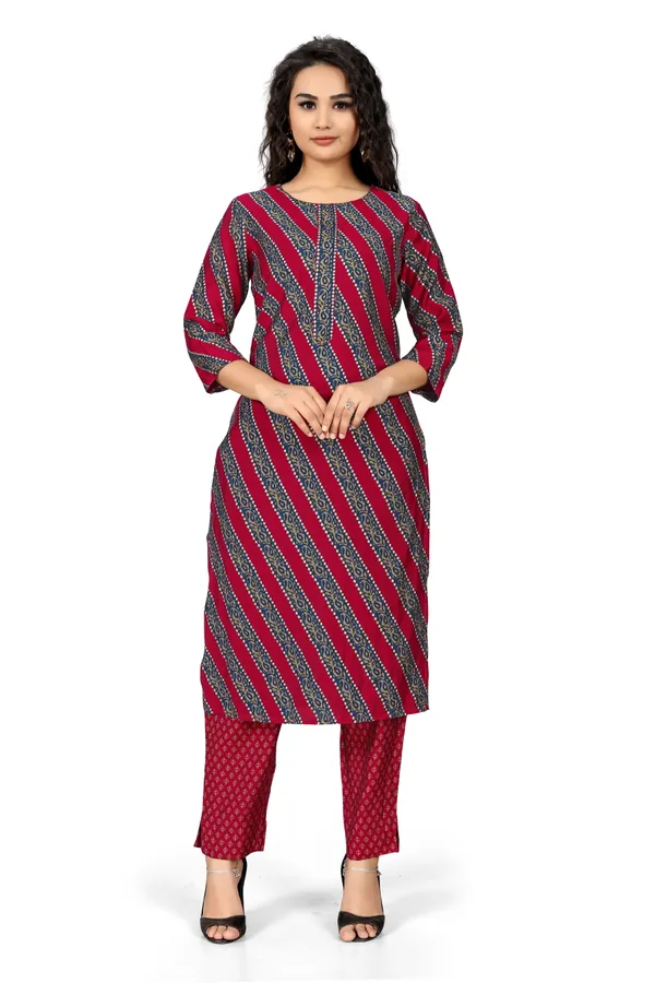 Indian_Women_Purple_Pure_Cotton_Printed__Kurta_with_Trousers