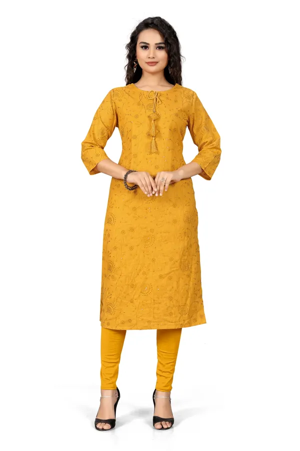 Indian_Women_Yellow_Pure_Cotton_Embroiedred_Kurta