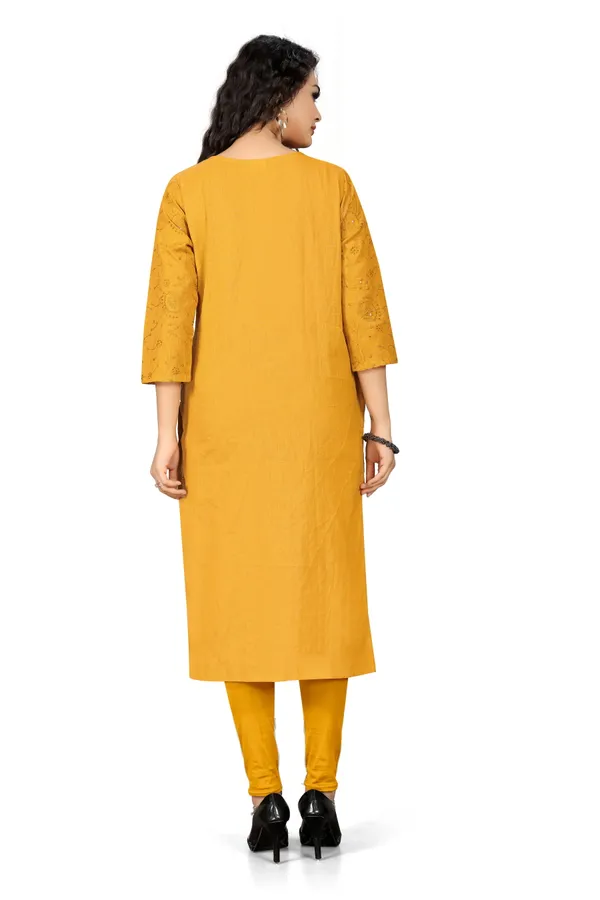 Indian_Women_Yellow_Pure_Cotton_Embroiedred_Kurta