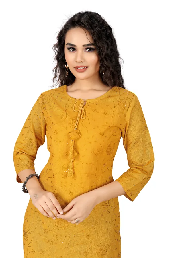 Indian_Women_Yellow_Pure_Cotton_Embroiedred_Kurta