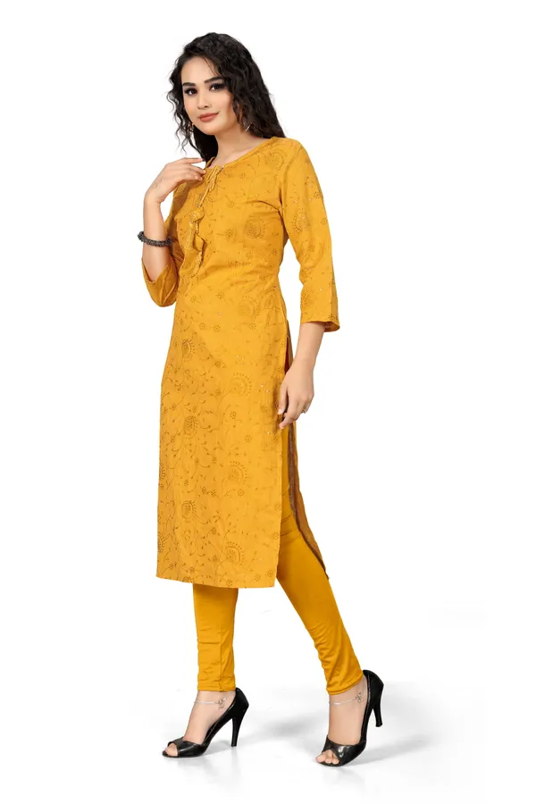 Indian_Women_Yellow_Pure_Cotton_Embroiedred_Kurta